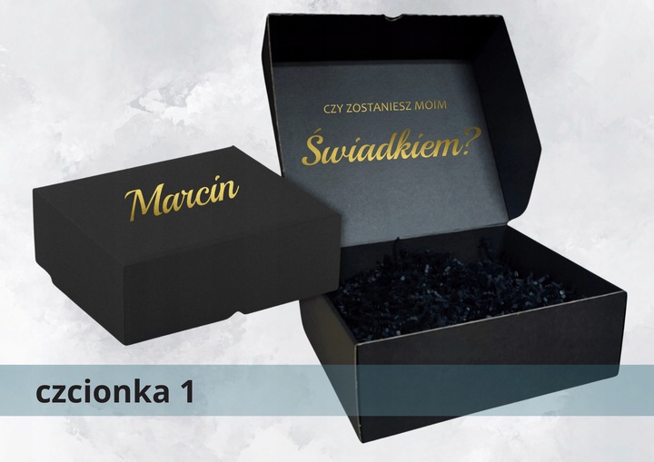 Pudełko box CZARNE czy zostaniesz ŚWIADKIEM Świadkową ślub prezent WZORY