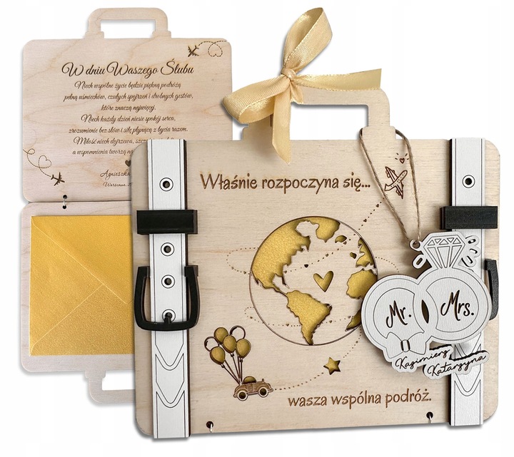 Kartka WALIZKA NA ŚLUB WESELE na pieniądze GRAWER prezent pamiątka