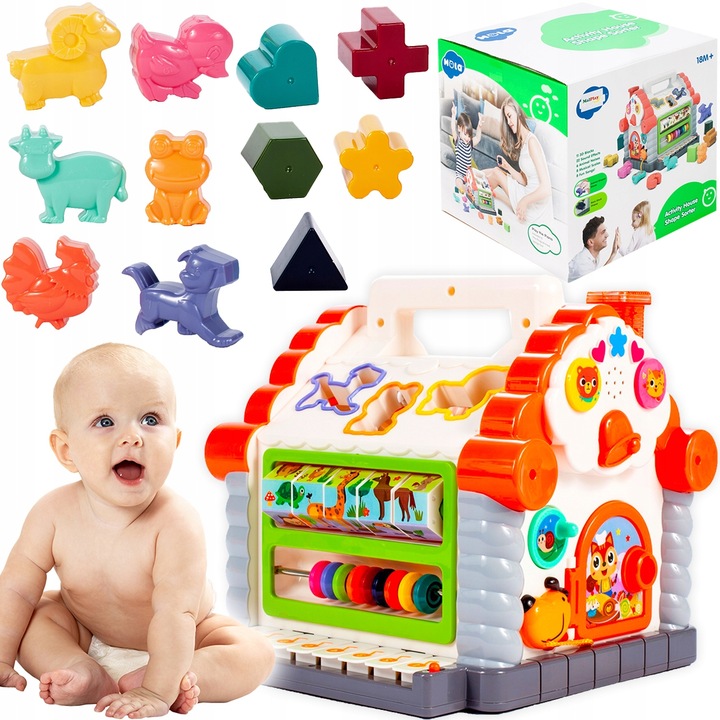 MULTIDOMEK DOMEK INTERAKTYWNY SORTER KLOCKI PIANINKO ZWIERZĄTKA DLA DZIECI