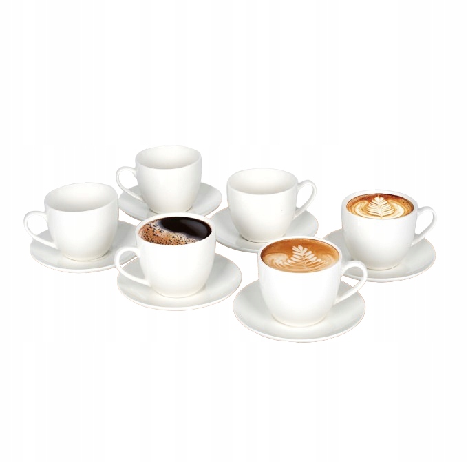 6 x FILIŻANKA ZE SPODKIEM ZESTAW FILIŻANKI DO KAWY 250 ml PORCELANA LIVELLO