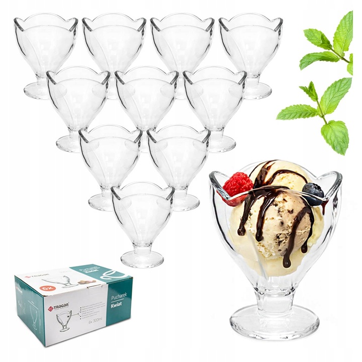 12x PUCHARKI 300ML PUCHAREK SZKLANE NA LODY DESER POJEMNIK KOMPLET ZESTAW