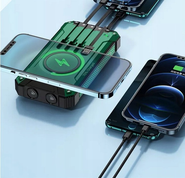 POWERBANK ŁADOWARKA PANEL SOLARNY INDUKCYJNY 30000mAh 6xUSB LATARKA 2x LED