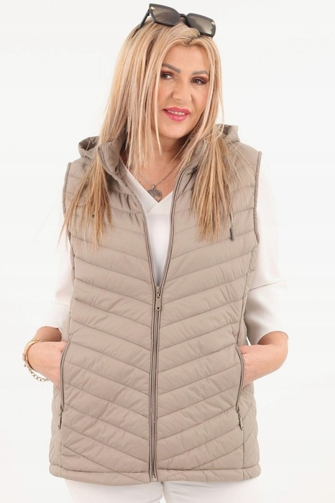 KAMIZELKA PIKOWANA DAMSKA PRZEJŚCIOWA DUŻE ROZMIARY BEZRĘKAWNIK Z KAPTUREM