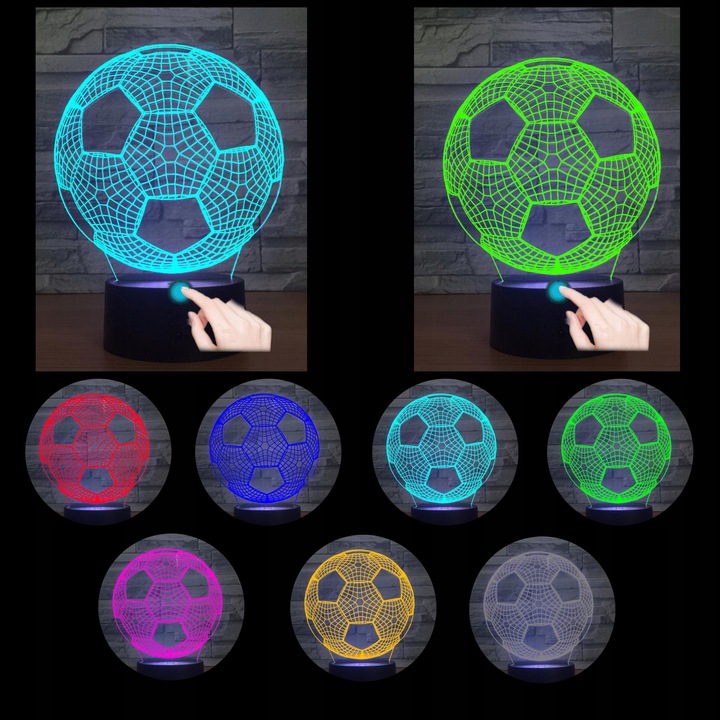 LAMPKA NOCNA PIŁKA NOŻNA 3D LED KOLORY + PILOT