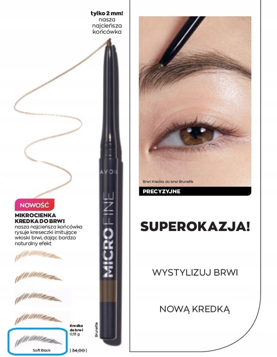 AVON Mikrocienka Micro Fine Kredka konturówka brwi brąz brązowa SOFT BLACK