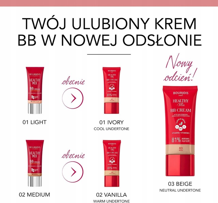 Bourjois Healthy Mix krem BB 002 Vanilla 30ml z kompleksem witamin C, E i B