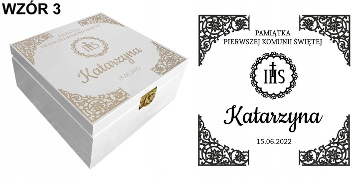 Prezent pudełko komunia białe grawer pamiątka imię Pamiątka Komunijna