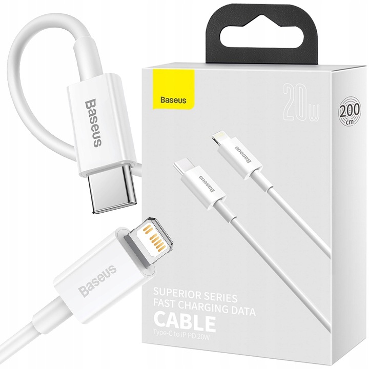 BASEUS KABEL do IPHONE 14 13 12 PRO X XS USB-C - LIGHTNING MOCNY PD 20W 2m