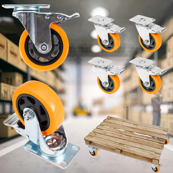 OBROTOWE KÓŁKA PRZEMYSŁOWE Z HAMULCEM DO DUŻYCH OBCIĄŻEŃ 460Kg 100mm