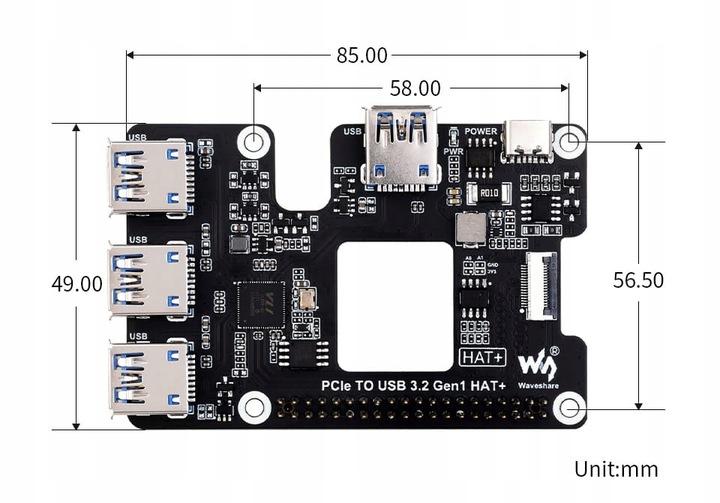 Rozszerzenie PCIe USB 3.2 dla Raspberry Pi 5, HUB PCIe na 4 x USB
