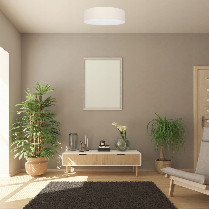 Plafon kremowy ecru duży 50cm abażur tkanina plexi 3xE27 do sypialni