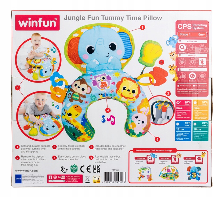 Poduszka dla dziecka interaktywna podróżna rogal grzechotka gryzak dźwięk