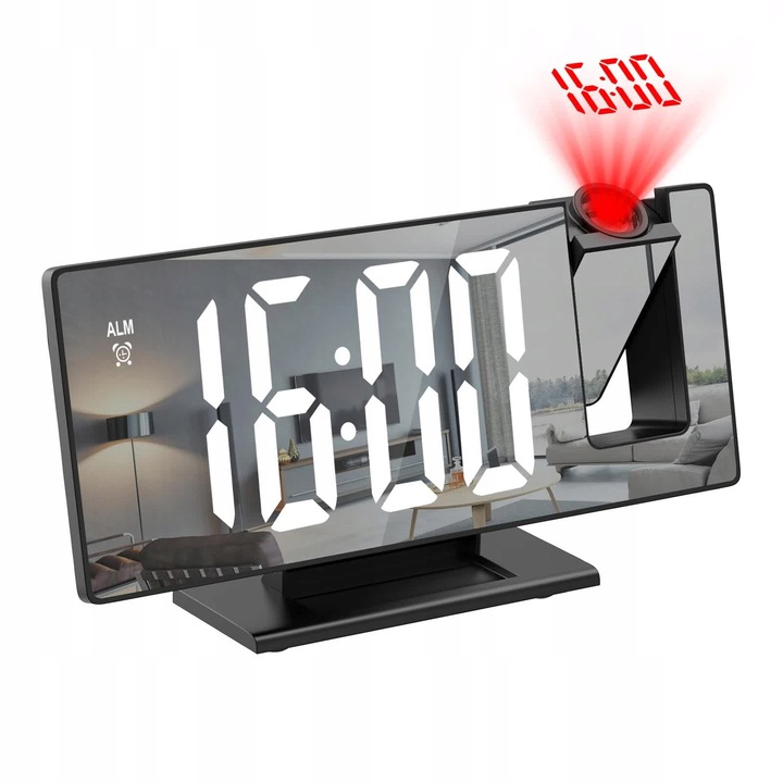 BUDZIK ZEGAR ELEKTRONICZNY LED PROJEKTOR DATA ALARM TERMOMETR 4w1