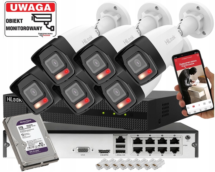 Zestaw monitoringu do Domu 6 kamer IP Hikvision HiLook IPCAM-B4-30DL 4Mpx