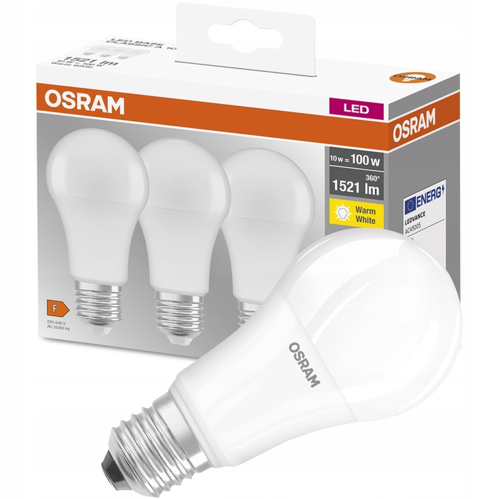 Żarówka LED E27 13W = 100W 1521lm 2700K ciepła BASE 3szt OSRAM