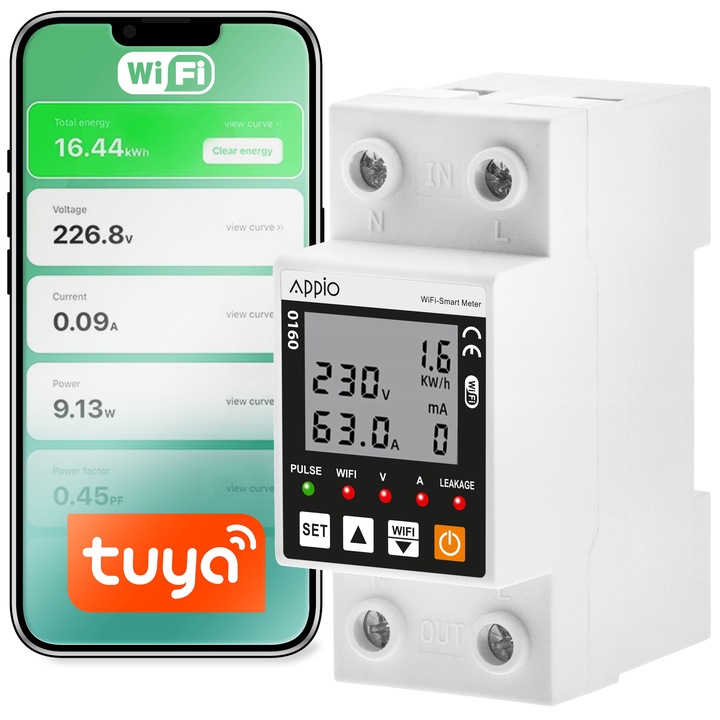 Licznik prądu energii mocy napięcia TUYA SMART Aplikacja WiFi na szynę