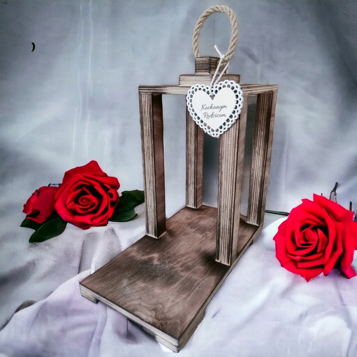 LAMPION DREWNIANY 36cm DUŻY BAZA POD STROIK GRÓB WSZYSTKICH ŚWIĘTYCH