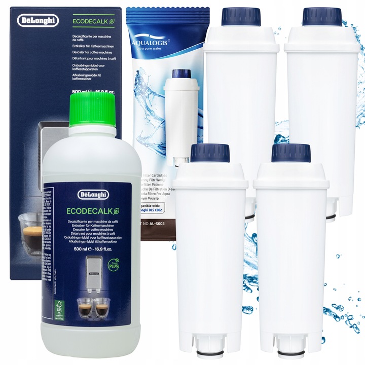 4x Filtr Do Ekspresu Delonghi AL-S002 + Odkamieniacz EcoDecalk 500ml