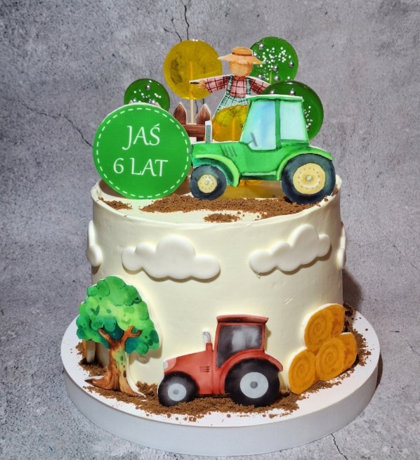 WYDRUK CUKROWY TRAKTOR CIĄGNIK CUKROWA DEKORACJA + TABLICZKA Z TEKSTEM