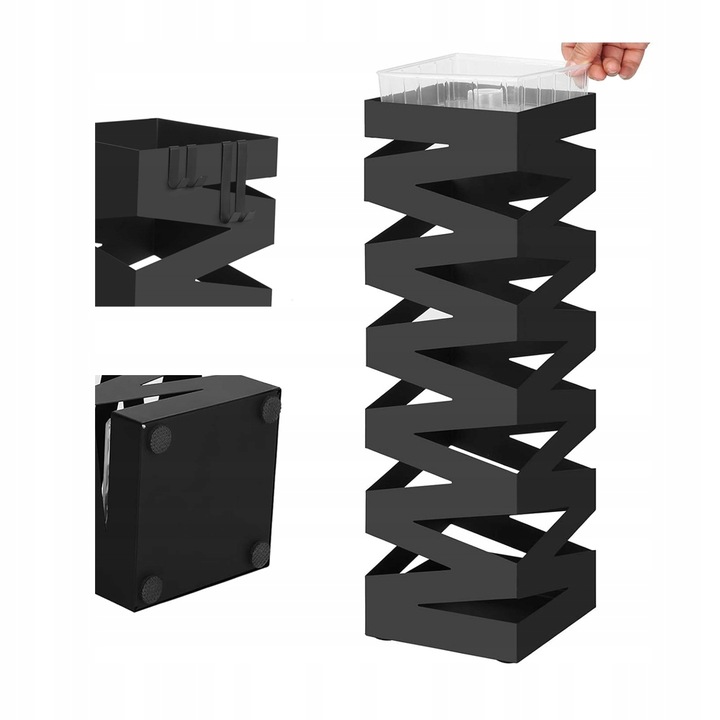 Stojak na parasole METALOWY z ociekaczem abażur czarny +4 HACZYKI