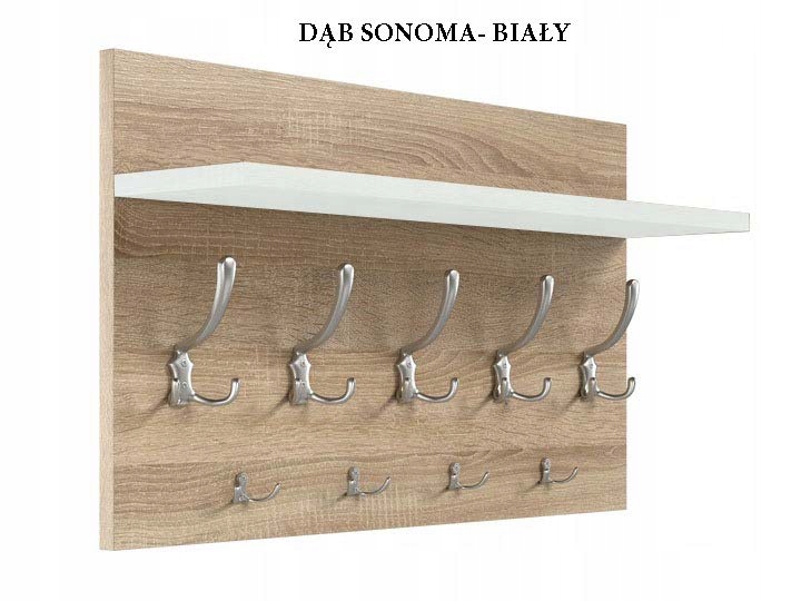 WIESZAK NA UBRANIA - PÓŁKA DO HOLU, NA KURTKI -9 UCHWYTÓW - 9 KOLORÓW