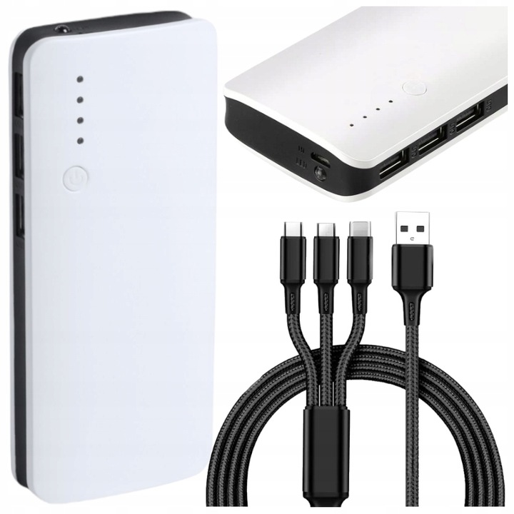 MEGA POWERBANK 20000 mAh +KABEL 3x USB LATARKA EXTRA POJEMNY PREMIUM