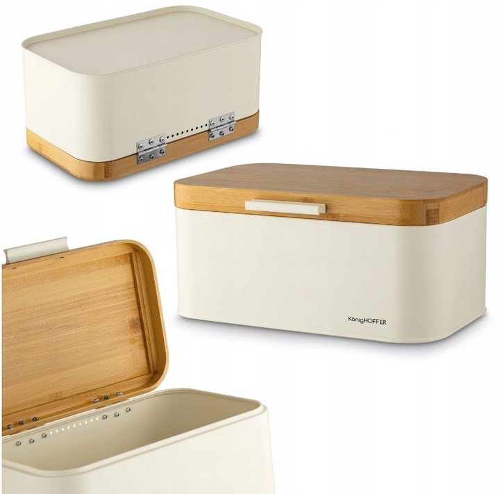 CHLEBAK STALOWY Z POKRYWA BAMBUSOWA POJEMNIK NA PIECZYWO CHLEB BUŁKI