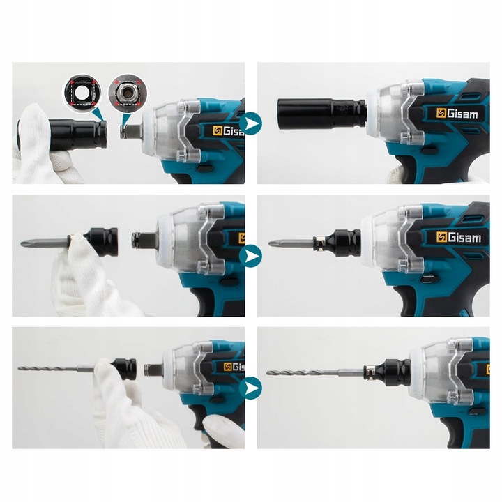 Bezszczotkowy klucz/wkrętarka udarowa 3 w 1 - akumulator, bateria i