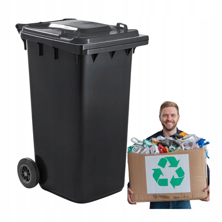 Pojemnik na śmieci 240l odpad ZMIESZANE Kosz WEBER Najwyższa Jakość CZARNY
