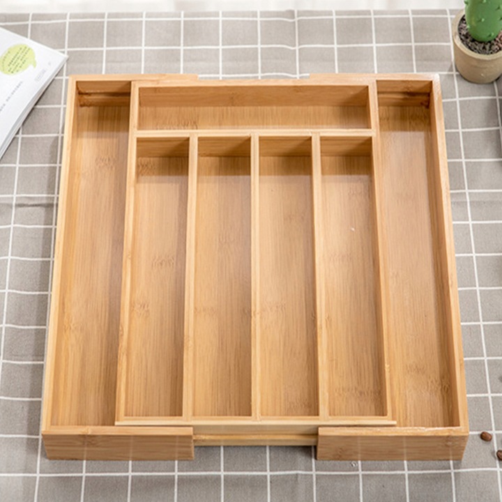 WKŁAD ORGANIZER DO SZUFLADY KUCHENNEJ NA SZTUĆCE BAMBUSOWY PREMIUM XXL 55cm