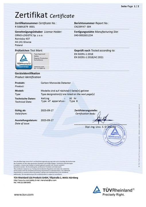 CZUJNIK CZADU TLENKU WĘGLA CZUJKA CO TERMOMETR CERTYFIKOWANY TUV + BATERIE