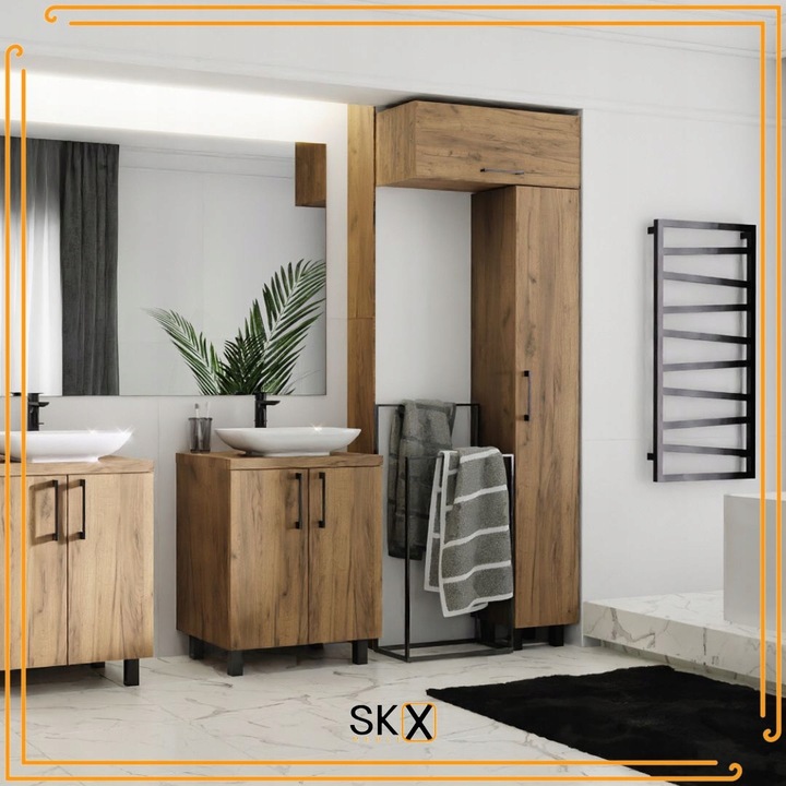 Szafka Łazienkowa Stojąca 60 cm Pod Umywalkę Nablatowa Komoda Dąb