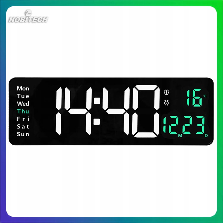 ZEGAR ŚCIENNY ELEKTRONICZNY BUDZIK CYFROWY DUŻY PILOT 10 POZIOMÓW