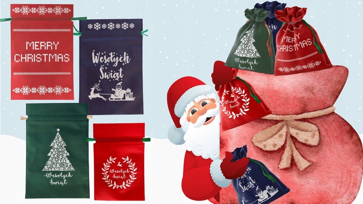 Torba worek torebka prezenty prezent prezentowy świąteczny Święta 30X45 4pc