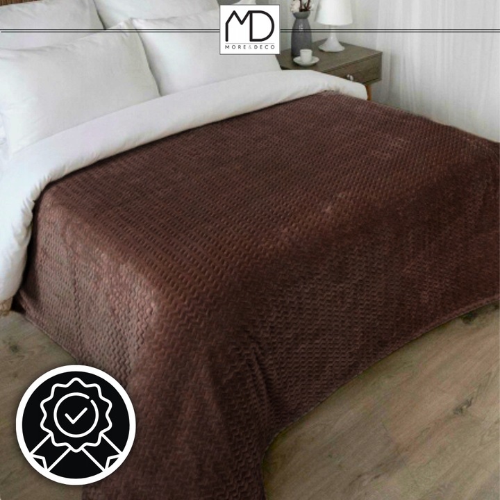 Koc pled narzuta 200x220cm na łóżko ciepły miękki prezent wzór brązowy brąz