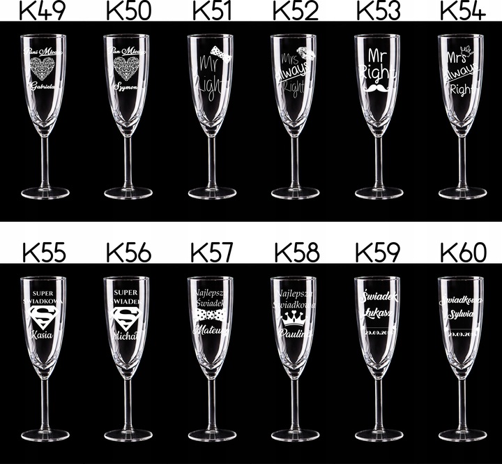 KIELISZKI DO SZAMPANA Z GRAWEREM ŚLUB PREZENT 2szt