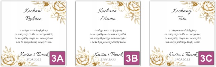 Podziękowania dla Rodziców Dziadków Chrzestnych na ślub wesele