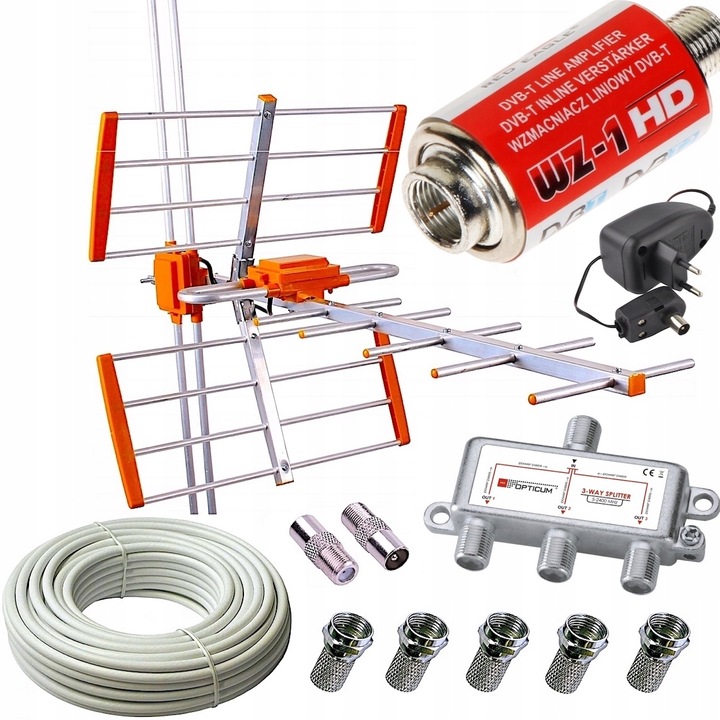 ANTENA TV NAZIEMNEJ Kierunkowa DVBT2 COMBO 4K do 200km na 3TV + KABEL