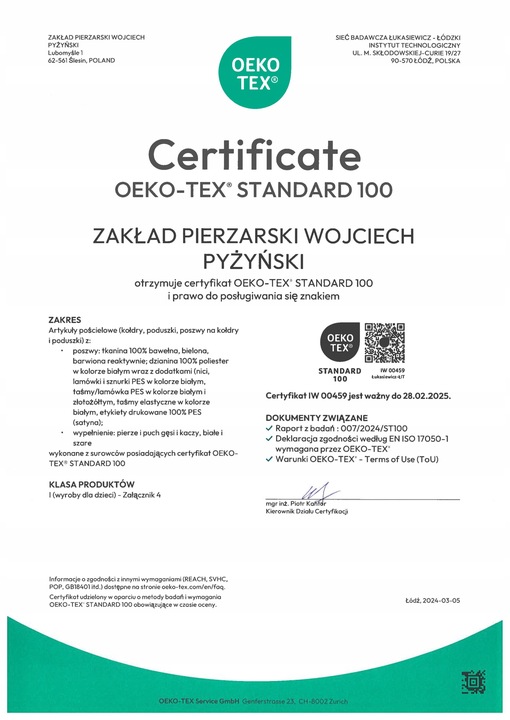 Kołdra puchowa 140x200 2,5kg PUCH I PIERZE RÓŻOWA lub KREMOWA