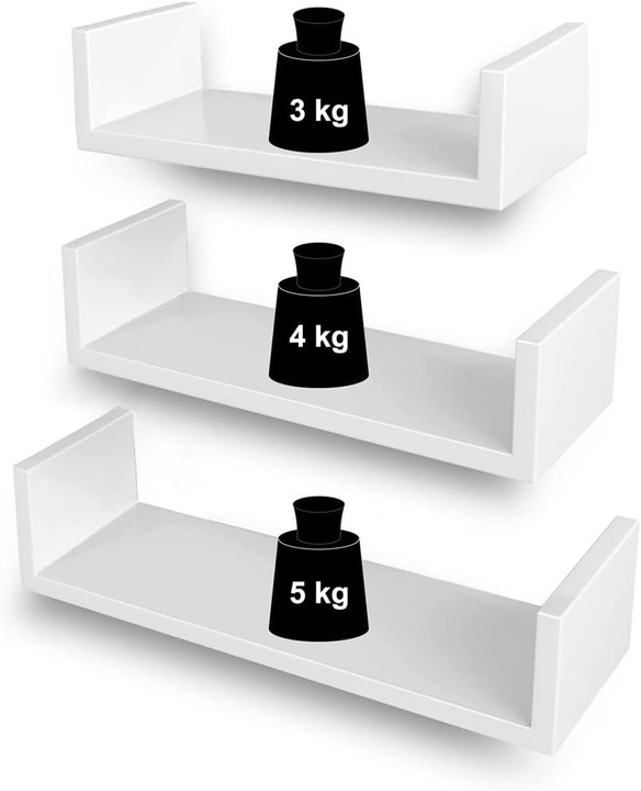 Półka Wisząca Ścienna Zestaw 3 Półek na Książki do Salonu Biała