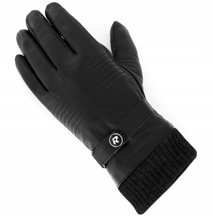 RĘKAWICZKI REVERSE SKORZANE MĘSKIE CZARNE ZE ŚCIĄGACZEM SKÓRA NAT.
