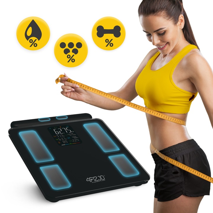 WAGA ŁAZIENKOWA ANALITYCZNA ELEKTRONICZNA POMIAR TŁUSZCZU BMI SZKLANA SMART