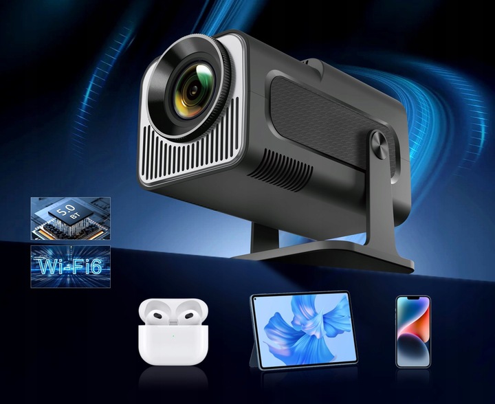 PROJEKTOR RZUTNIK ANDROID TV WIFI LED MINI PRZENOŚNY SMART GŁOŚNIK OBROTOWY