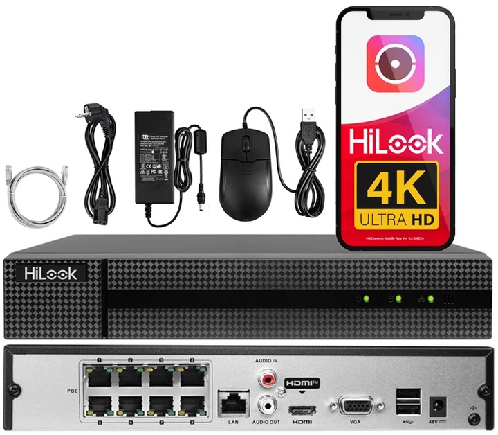 REJESTRATOR IP POE HILOOK 8x PoE do kamer IP do 8Mpx Aplikacja HIKVISION