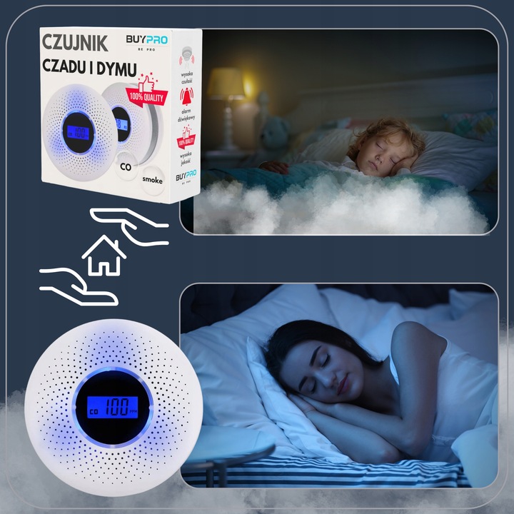 Czujnik Czadu i dymu Tlenku Węgla Detektor Alarm Wykrywacz Czadu