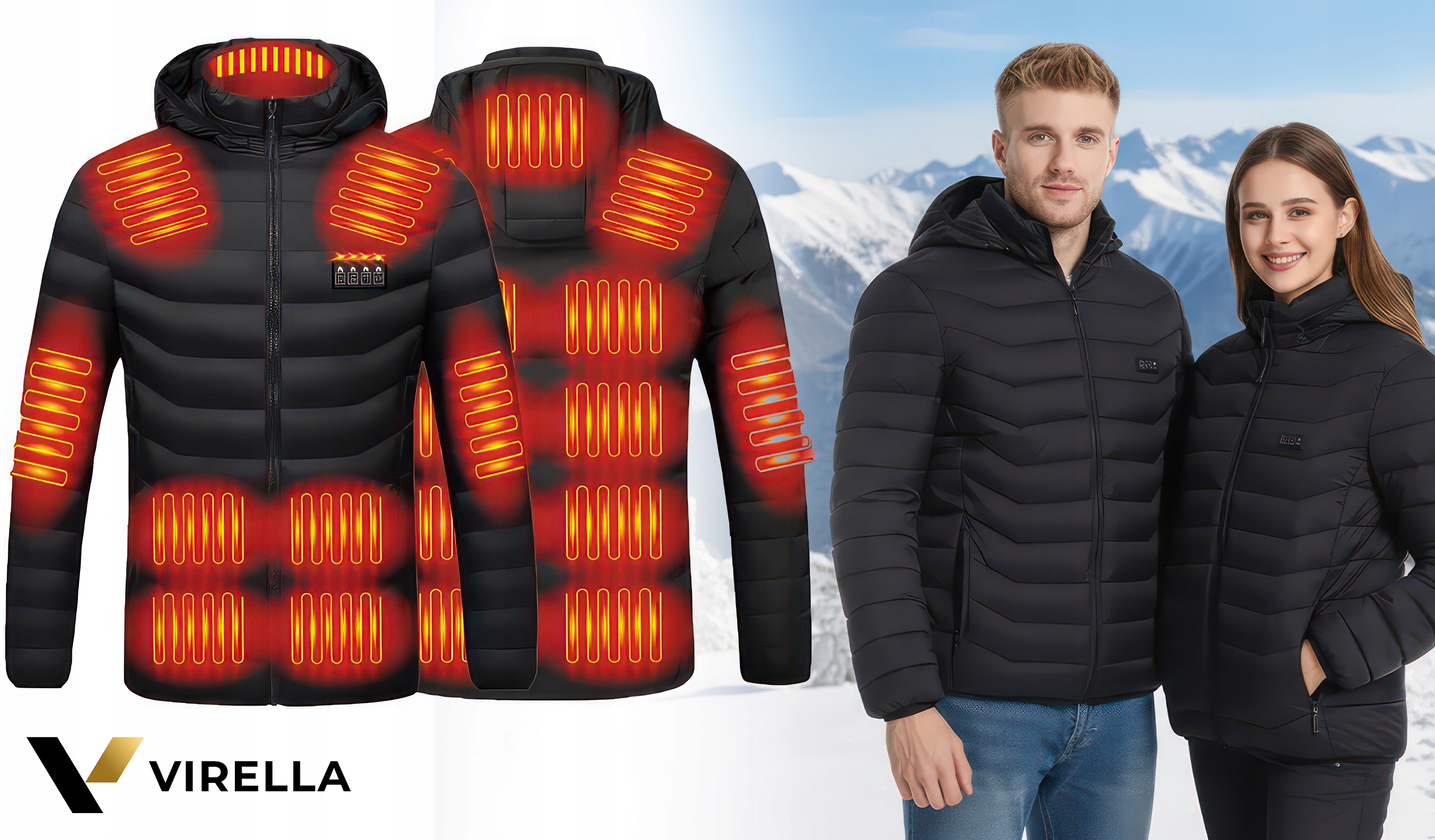 KURTKA ZIMOWA Z KAPTUREM PIKOWANA PODGRZEWANA 21 STREF ELEKTRYCZNA USB XL