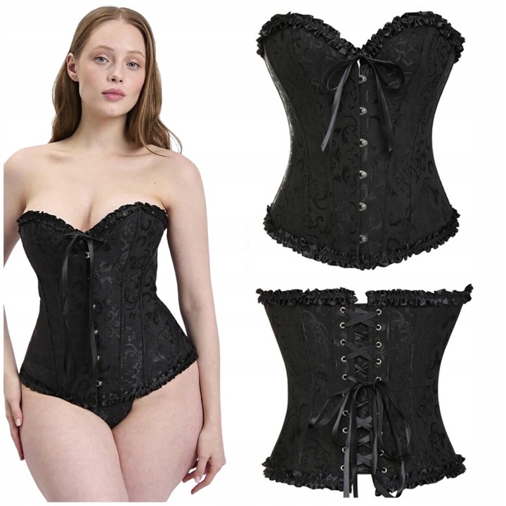 Gorset wyszczuplający brzuch talię wiazany koronka gotyk czarny