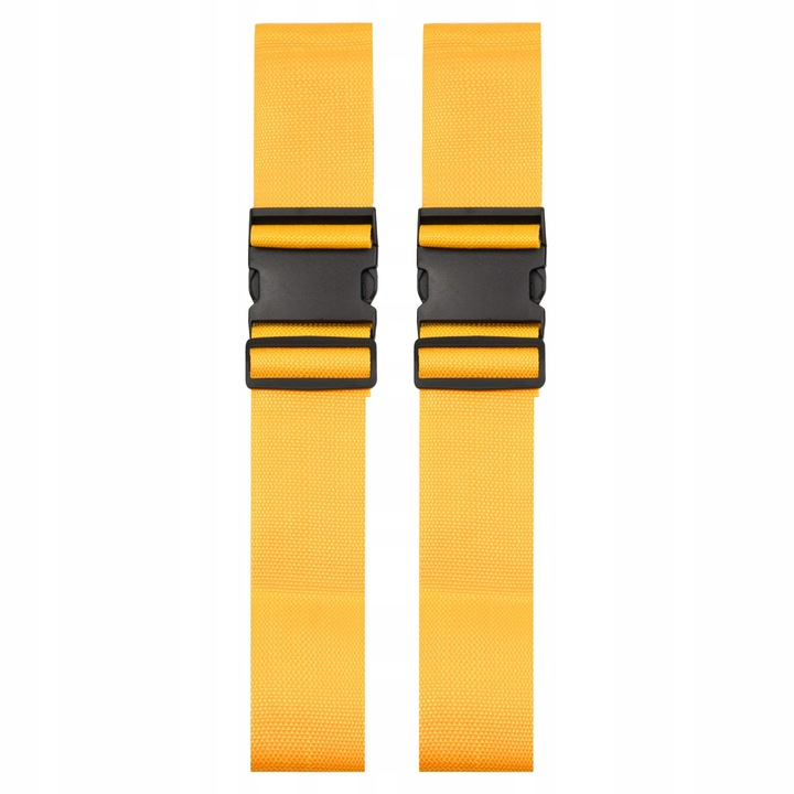 4x PAS BAGAŻOWY podwójny żółty nylon 190cm x 5cm + 4x PRZYWIESZKI metalowe