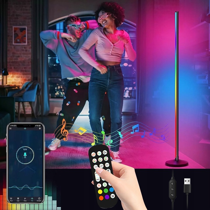 INTELIGENTNA LAMPA PODŁOGOWA LED RGB NAROŻNA STOJĄCA DO SALONU