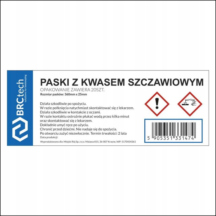 Paski z kwasem szczawiowym i gliceryną 20 szt - BRCtech